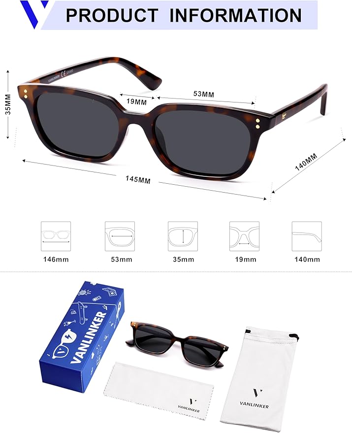 VANLINKER Polarized Trendy Small Slim Skinny Square Cat Eye Sunglasses for Women Men Retro Shades VL9862