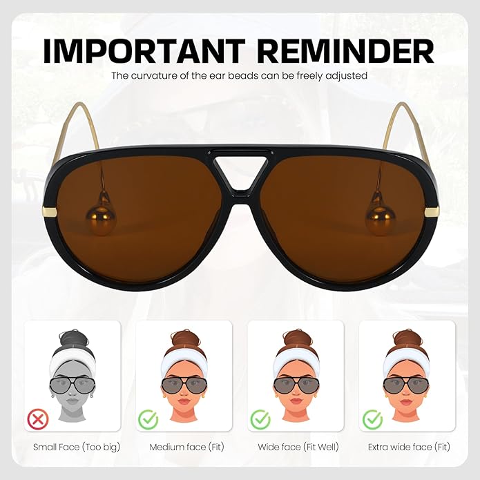 SODQW Oversized Aviator Sunglasses for Women With Earring Trendy Large Big XL Size 2025 Designer Ladies Shades
