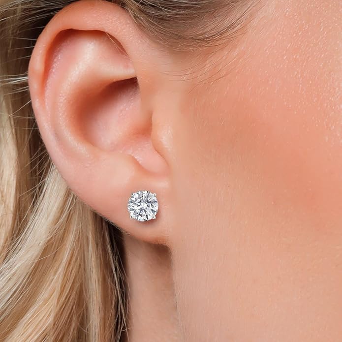 Gem Stone King 0.20 to 6 Cttw 14K Gold Lab Grown Diamond Stud Earrings | Gold Earrings For Women Men | E-F Color | VS1-VS2 Clarity