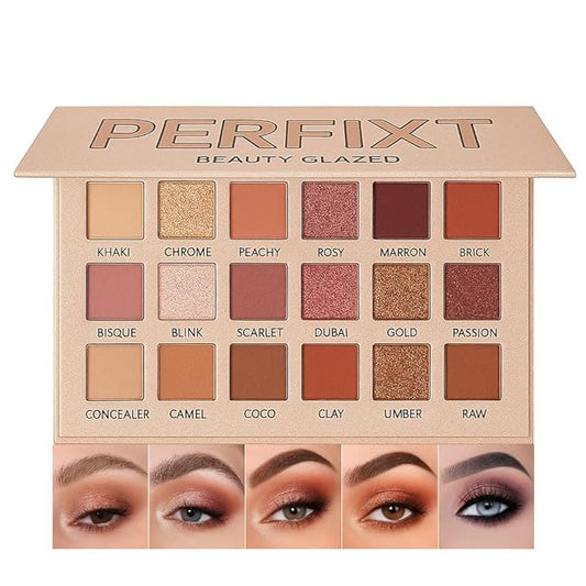 18 Color Natural Eyeshadow Palette – Soft Matte Shimmer & Glitter Finish with Built-In Concealer Shade – Ultra-pigmented Blendable Mauve Brown Nude Eyeshadow Palette, Cream Eyeshadow for Older Women