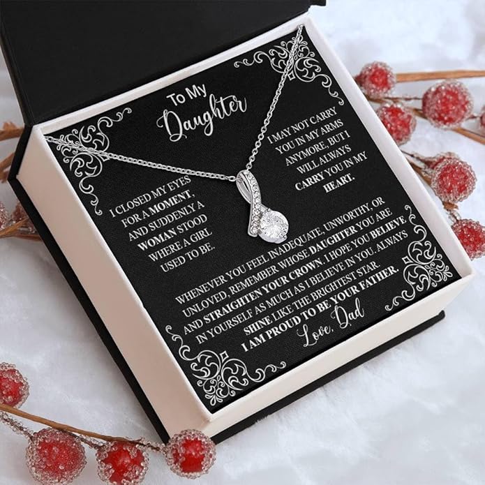 VIRAGIL To My Daughter Gift Necklace From Dad or Mom - Badass Daughter Jewelry With Heartfelt Message & Elegant Box
