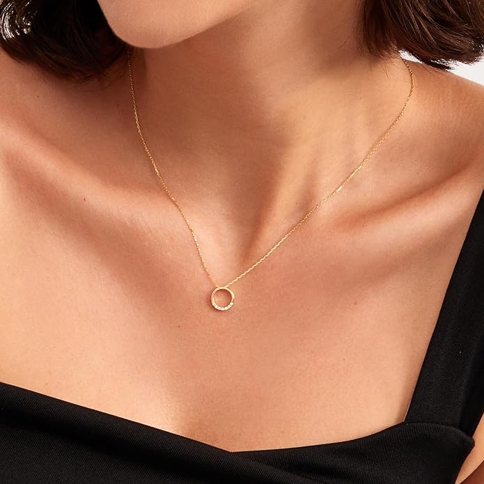 Gelin Diamond Circle Necklace in 14K Solid Gold