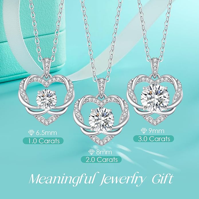 OOBEE Moissanite Heart Necklace for Women 925 Sterling Silver Fine Jewelry, Ideal Birthday Anniversary Christmas Gift for Women Wife Mom Girlfriend
