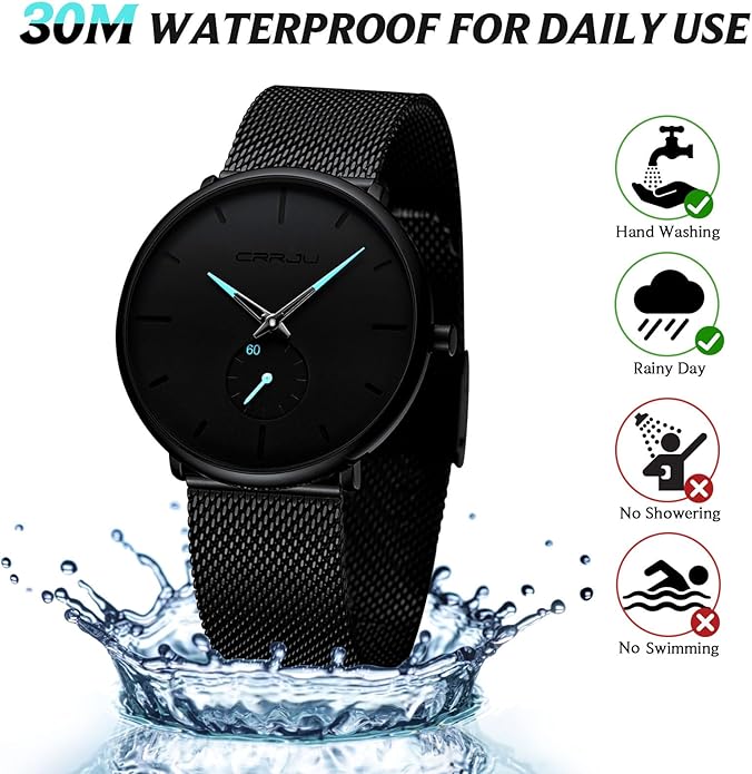 Mens Watches Ultra-Thin Minimalist Waterproof - Fashion Wrist Watch for Men Unisex Dress with Stainless Steel Mesh Band
