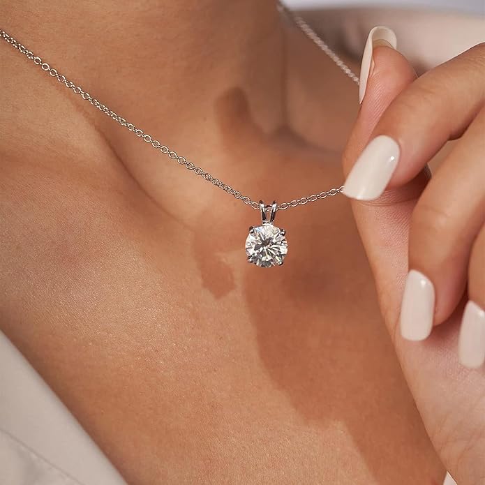 Moissanite 925 Sterling Silver Pendant Necklace 0.5-1 Carat Round Pear Cut, Dainty Elegent D Color Dancing Style with Bead Adjustable Chain Necklace for Women