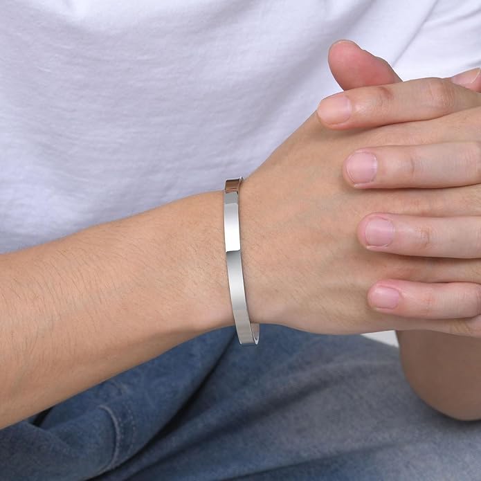 MEALGUET Stainless Steel Mens Cuff Bracelet : Minimal Cool Silver/Black/Gold Plated Open Metal Cuff Bangle Bracelets for Men,Mens Bracelet Jewelry Gift