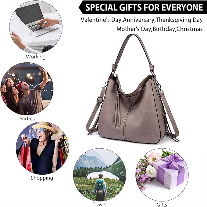 Realer Hobo Crossbody Bags for Women Designer Faux Leather Hobo Handbags Retro Large Size Shoulder Bag Bucket Purse