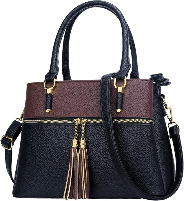 KKXIU Women Satchel Bags Handle Shoulder Handbags and Purses Pockets Zipper Leather Crossbody Bags