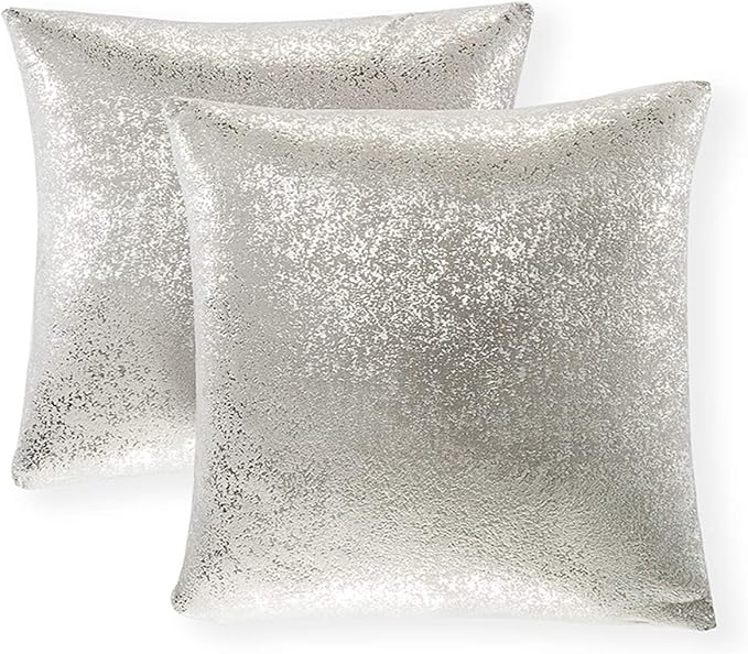 Xinrjojo Set of 2 Throw Pillow Covers, Cushion Cases, Decorative Square, Slipover Pillowslip for Home Sofa Couch Chair Back Seat Bedroom Car, Invisible Zipper, 20 x 20 in (Silver- Light Gray)
