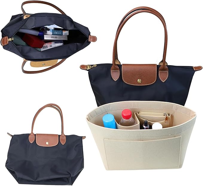 Lckaey Purse Organizer Insert for Longchamp Le Pliage Neo Handbags Long champ Insert Organizer 1012beige-M
