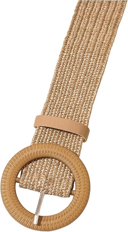 Verdusa Women's Western Belt Cowgirl Boho Straw Belts Round Buckle Elastic Waist Belt