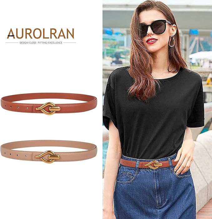 Women's Fashion Classic Metal Buckle Leather Belt with Jeans Dress
