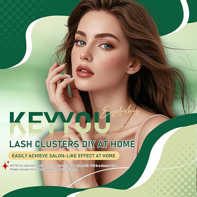 Lash Clusters 96pcs Individual Lashes Y12 D Curl 12mm Cluster Lashes KEYYOU Volume Wispy Lash Extension Soft&Comfortable Easy DIY at Home(Y12 D-12mm)