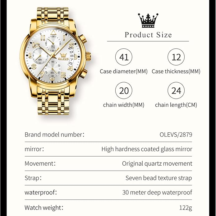 OLEVS Mens Watches Waterproof Stainless Steel Adjustable Bracelet Watch Quartz Analog Watch for Men Fashion Business Classic Mens's Wrist watch's Casual Watches Gold/Blue/Black/White/Face/Dial