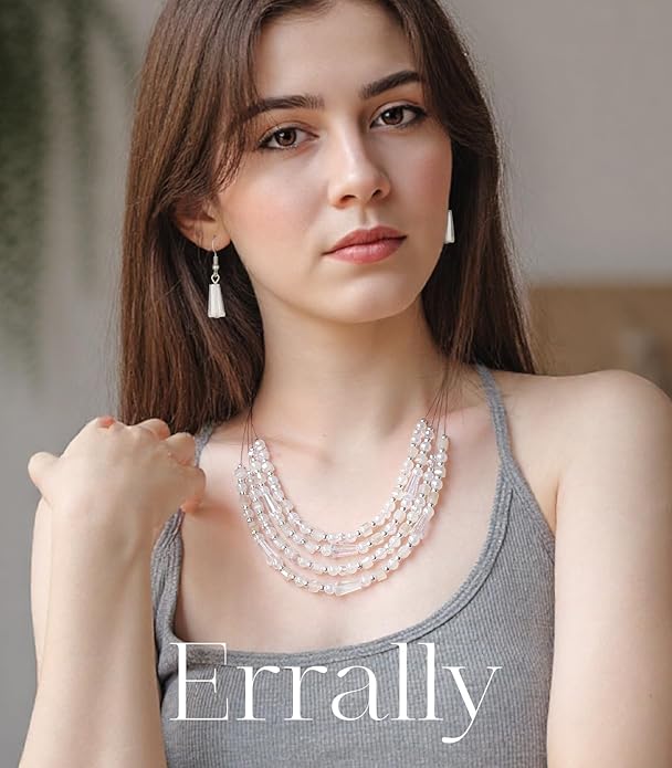 Layered Beaded Statement Necklace Multi Strand Crystal Beads Collar Necklace and Earring Sets for Women Fashion Costume Jewelry Set Gifts for Her