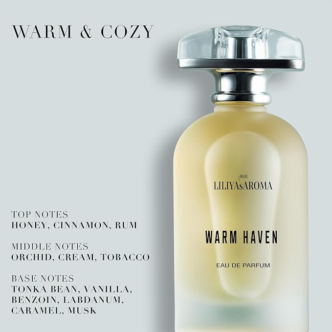 Liliya's Aroma Warm Haven Eau de Parfum – Holiday Fragrance with Honey, Cinnamon and Gourmand Vanilla Perfume, Luxury Amber Cozy Scent Long-Lasting | 3.4 Fl Oz