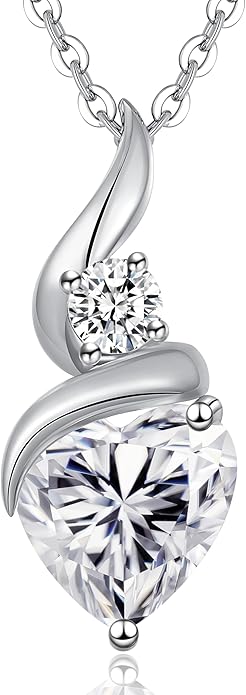 ANDSO Moissanite Heart Pendant Necklaces for Women, 925 Sterling Silver Necklace with Birthstone, Ideal Anniversary Present or Birthday Christmas Valentine Jewelry Gifts for Mom Wife Her Girlfriend