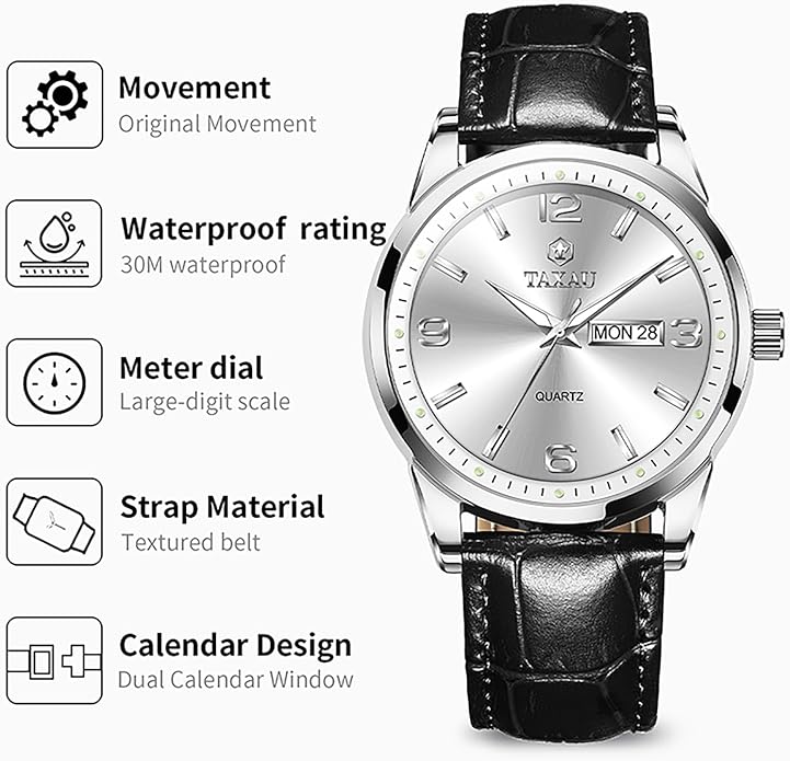 Watches for Men Adjustable Large Arabic Numerals Mens Watches Waterproof Band with Date Popular Quartz Men's Wrist Watch