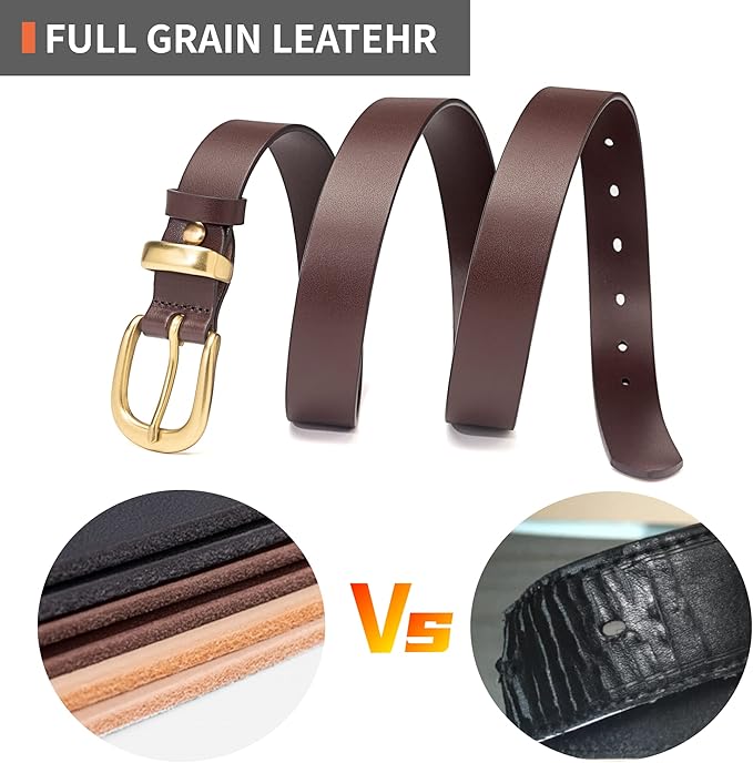 Womens Belts for Jeans 1.1" Width Ladies Belts for Dresses Full Grain Leather Gold Buckle Belt Gift Box