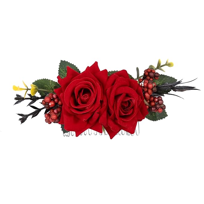 Flower Hair Clip for Women - Elegant Hair Accessory for Wedding, Party & Daily Wear (Burgundy)