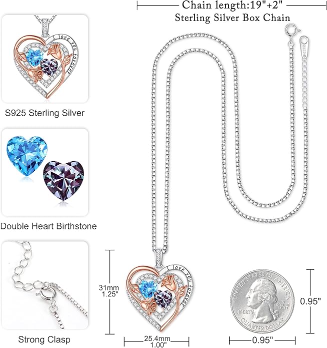 Iefil Mothers Day Gifts for Wife - Sterling Silver Birthstone Necklace Birthday Gifts for Her Wife