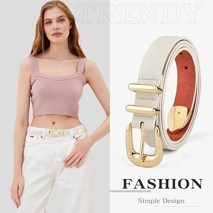 Reversible 1.3" Leather Belt for Women - Vintage Silver Buckle Fashion Belt for Jeans and Dresses