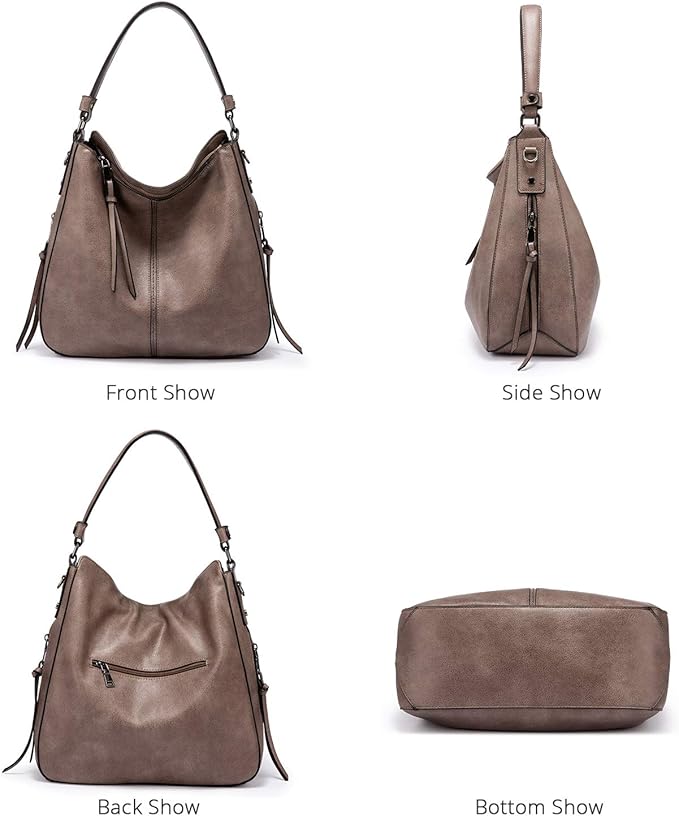 Realer Hobo Crossbody Bags for Women Designer Faux Leather Hobo Handbags Retro Large Size Shoulder Bag Bucket Purse