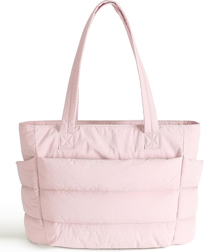 Puffer Tote Bag for Women, Cute Quilted Carryall with Zippered Compartments Shoulder Bag Handbag for Work, Travel, Gym