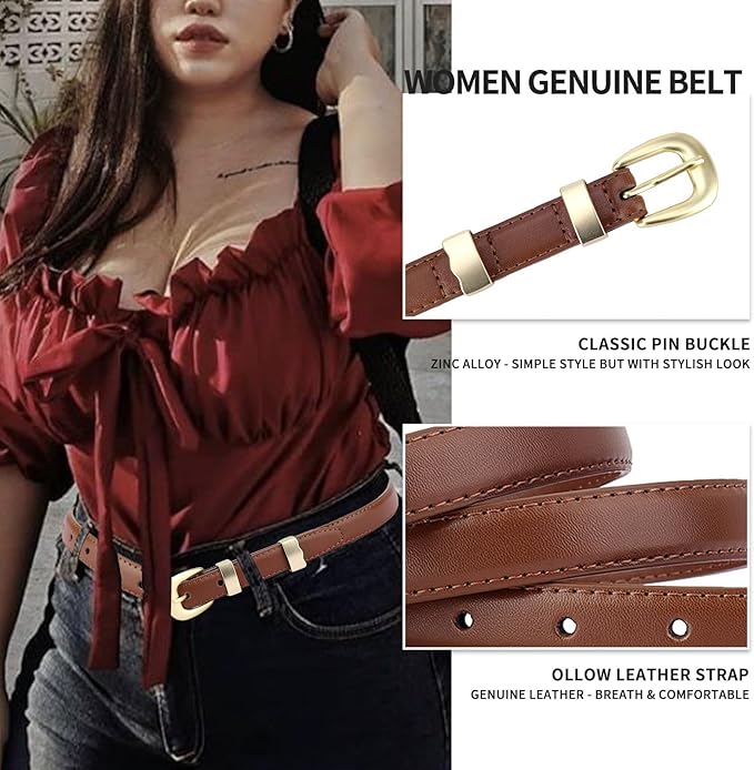 TINIDI Women Genuine Leather Belt for Jeans Pants Dress Fashion Ladies Waist Belt with Gold Buckle