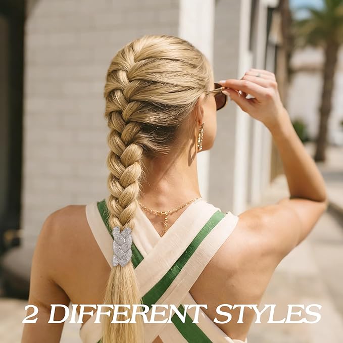 2 PCS Metal Hair Ties for Braids, Elastic Pony Tails Hair Ties for Thick Thin Hair, Elegant Braided Pony Cuff, No Damage Ponytail Cuff Holders, Seamless Hair Accessories, Gold & Silver