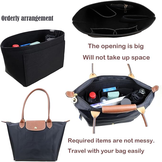 Purse Organizer Insert for Le Pliage Neo Handbags Insert Organizer1012black-S
