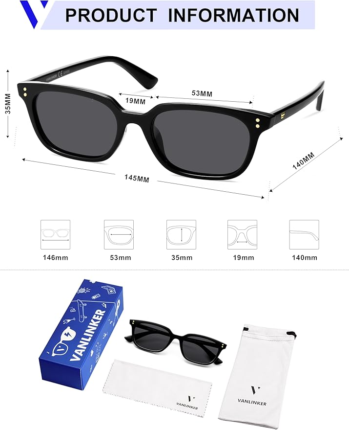 VANLINKER Polarized Trendy Small Slim Skinny Square Cat Eye Sunglasses for Women Men Retro Shades VL9862