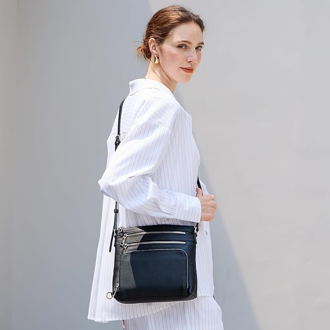 befen Genuine Leather Crossbody Bags for Women, Medium Anti-Theft Shoulder Purse with Built in RFID Wallet for Travel
