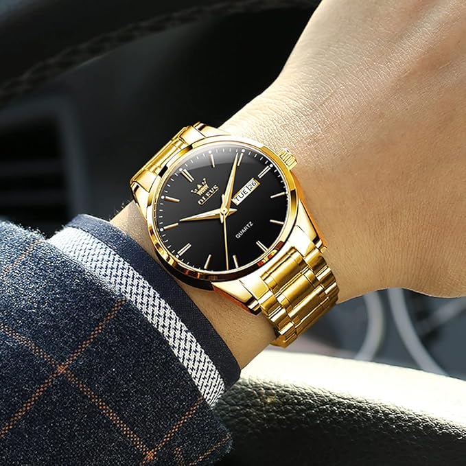 OLEVS Mens Gold Watches Analog Quartz Business Dress Watch Day Date Stainless Steel Classic Luxury Luminous Waterproof Casual Male Wrist Watches