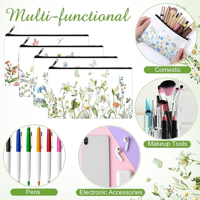 Reginary 20 Pieces Cosmetic Bag for Women, Roomy Makeup Bags with Zipper Toiletry Bag Pouch Travel Accessory Organizer Gifts, 7 x 4.3 Inches (Flowers)