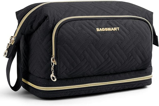 BAGSMART Travel Makeup Bag, Cosmetic Bag Make Up Organizer Case,Large Wide-open Pouch for Women Purse for Toiletries Accessories Brushes