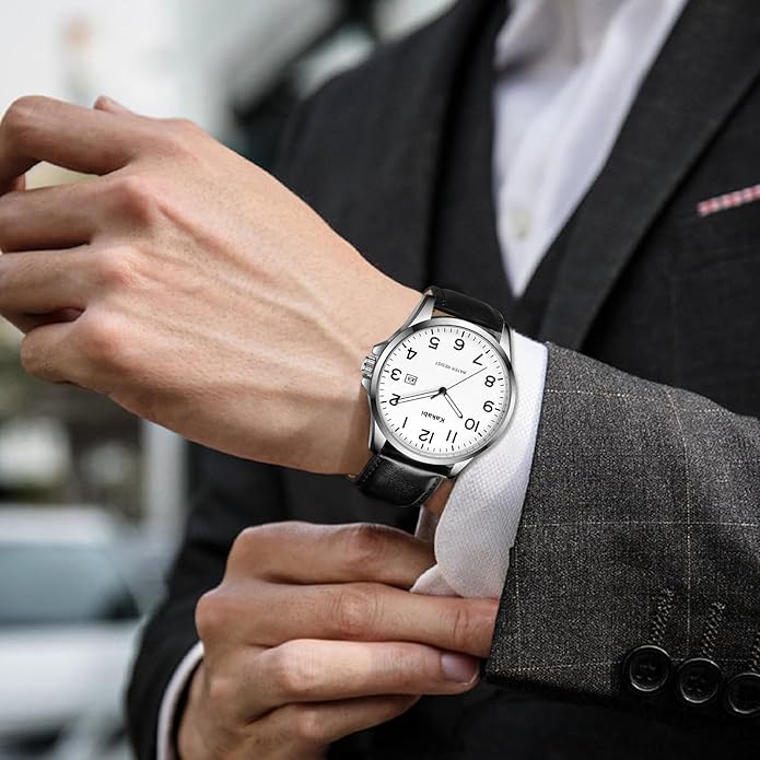 Watch for Men, Fashion Minimalist Wrist Watch Waterproof Quartz Analog Date with Leather Strap