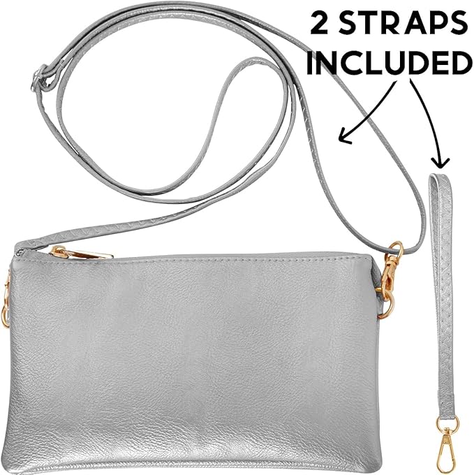Vegan Leather Wristlet Purse for Women - Small Clutch Purse with Shoulder and Wrist Straps