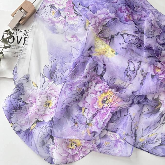 Pokeedioty Scarfs for Women Lightweight Fashion Scarves Elegant Floral Pattern Sheer Scarfs Sunscreen Shawls Wraps