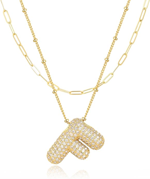 LUCA SMITH Initial Necklaces for Women, Dainty Balloon Bubble Letter, Name Letter Alphabet Pendant Layered Choker Chain Jewelry Gift