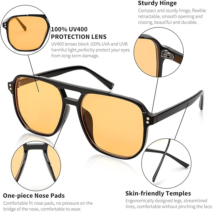 FEISEDY Retro Square Aviator Sunglasses Women Men 70s Vintage Trendy Plastic Frame Sun Glasses B2835