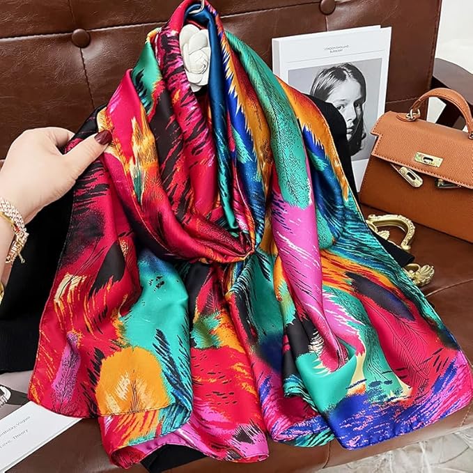 YOUR SMILE Large Mulberry Silk Feeling Long Stain Scarf Lightweight Sunscreen Shawls Wraps for Women