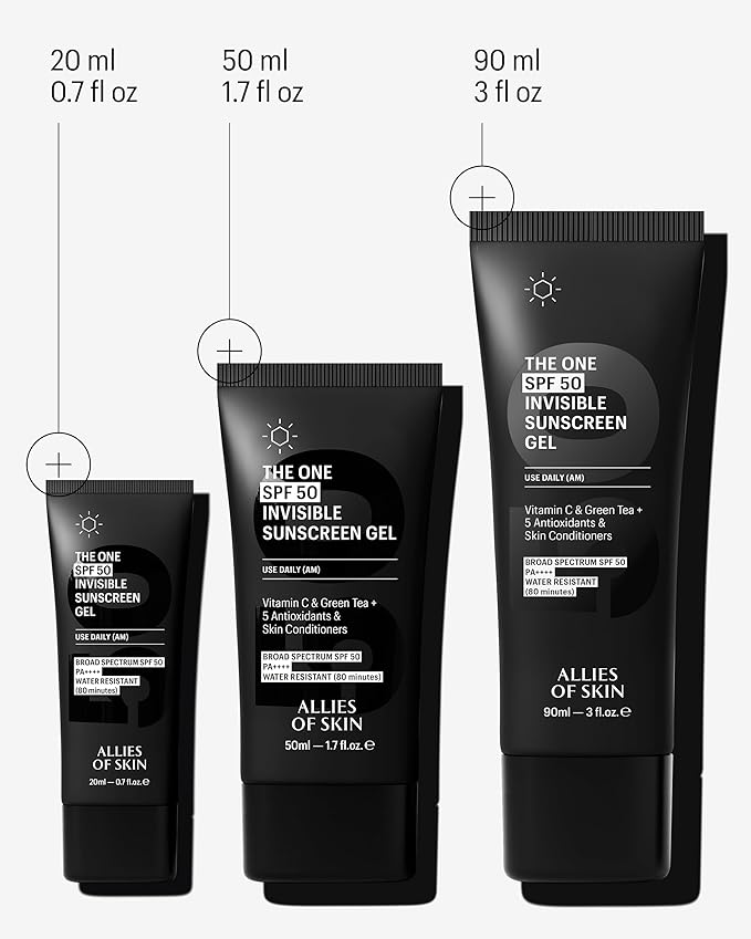 Allies of Skin Daily Face Sunscreen SPF 50, Jumbo | Zero White Cast Lightweight Gel Formula | Dermatologist Tested Under Makeup Primer| Water-Resistant & PA++++ Broad Spectrum UVA/UVB (3 fl oz)