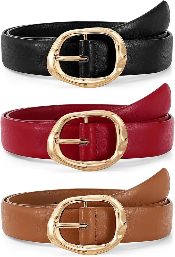 JASGOOD 3 Pack Women Belts for Jeans Pants Ladies Leather Waist Belt Casual Fashion Trend Belt for Women with Gold Buckle