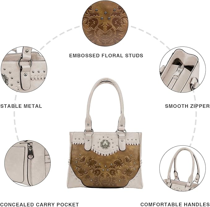 Tote Bag for Women Large Western Purse Ladies Top Handle Shoulder Handbags Vintage Embossed Concho Studs