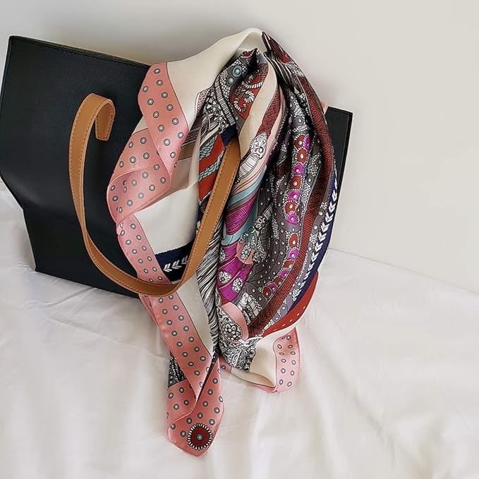 FONYVE Silk Feeling Scarf Medium Square Satin Head Scarf for Women 27.5 × 27.5 inches