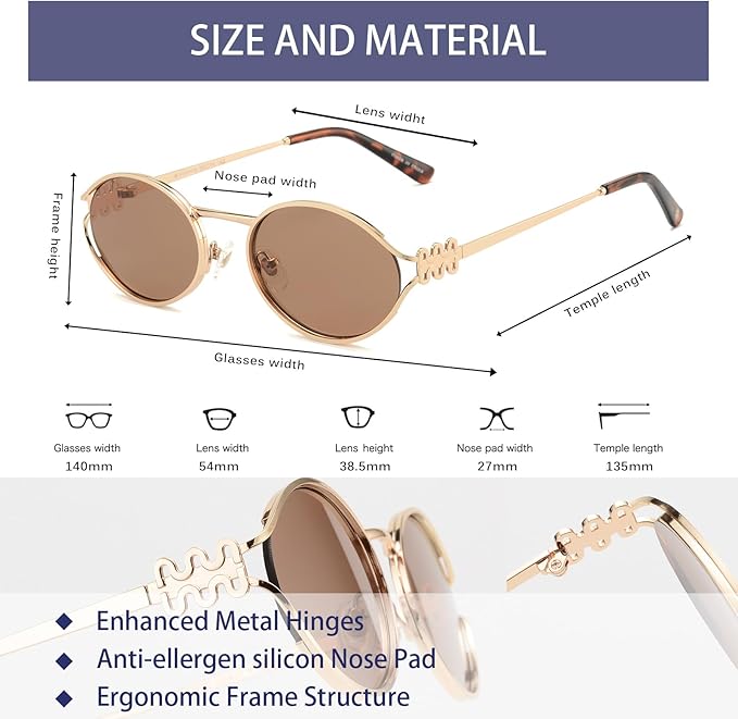 Retro Oval Sunglasses Womens Trendy 2026, Vintage Y2K Women's Shades Fashion 90s Sun Glasses UV Protection VF2252