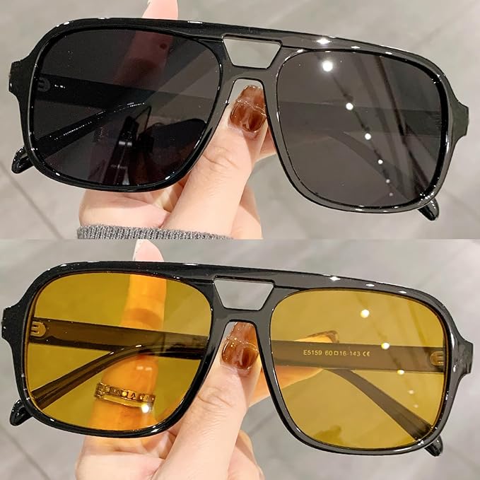 Retro Aviator Sunglasses for Women Men Trendy Classic 70s Square Aviator Sun Glasses Vintage Shades