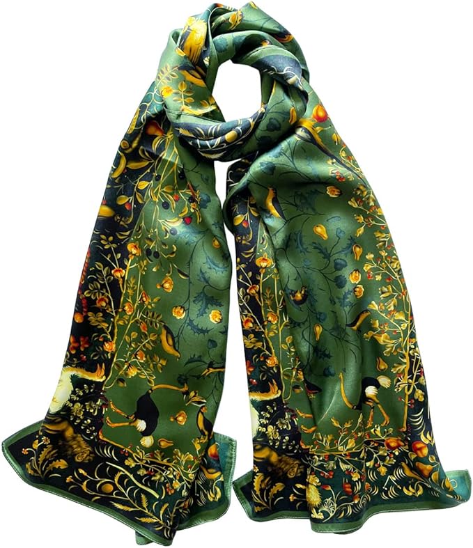 100% Mulberry Silk Scarfs for Women Floral Print Satin Long Scarf for Headscarf Hair Wraps Shawl with Gift Packed