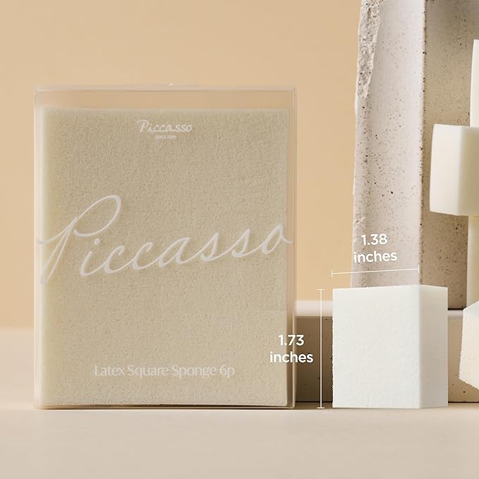 Piccasso Precision Base Set – FB20 Foundation Brush + 6P Latex Round Makeup Sponges, Korean Beauty Tools for Flawless Coverage, Dewy & Matte Finish, Seamless Blending Kit